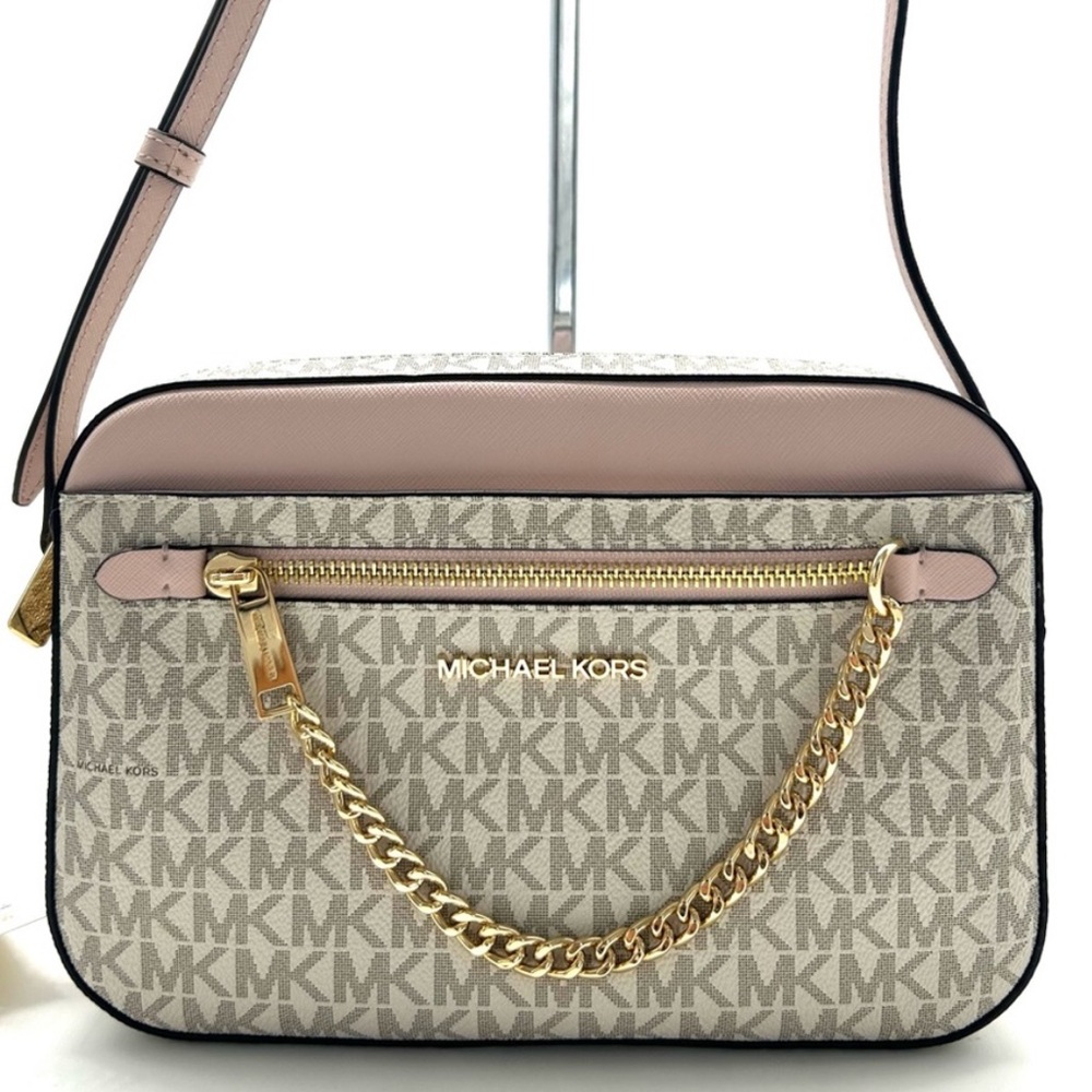 Michael Kors Jet Set Large Signature Logo Crossbody Bag Powder Blush Multi
